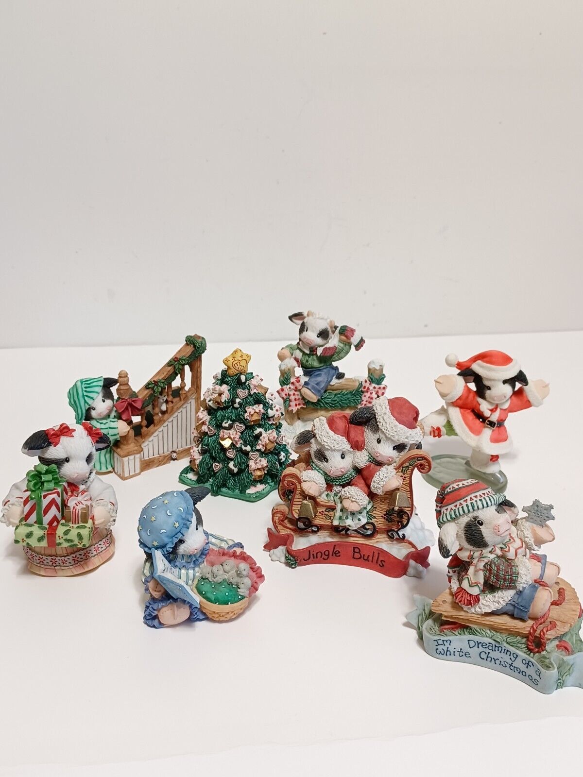 Lot of 8 - Vintage Mary's Moo Moos Christmas Collectible Cow Figurines 