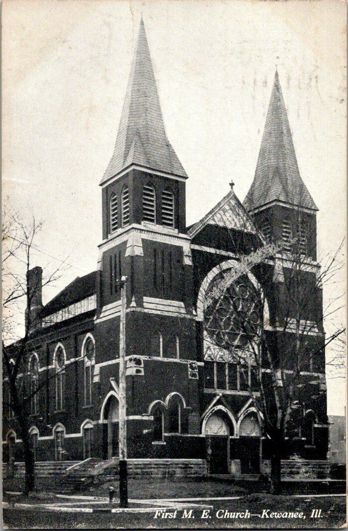 1909. FIRST M.E. CHURCH. KEWANEE, ILL. POSTCARD w8