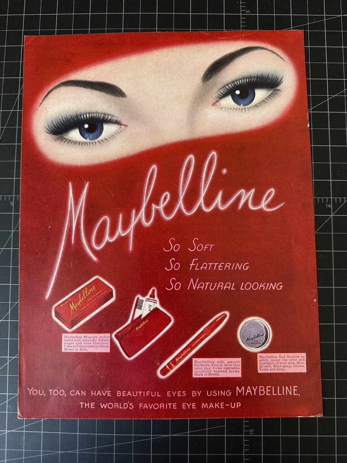 Rare Vintage 1940s Maybelline Cosmetics Print Ad