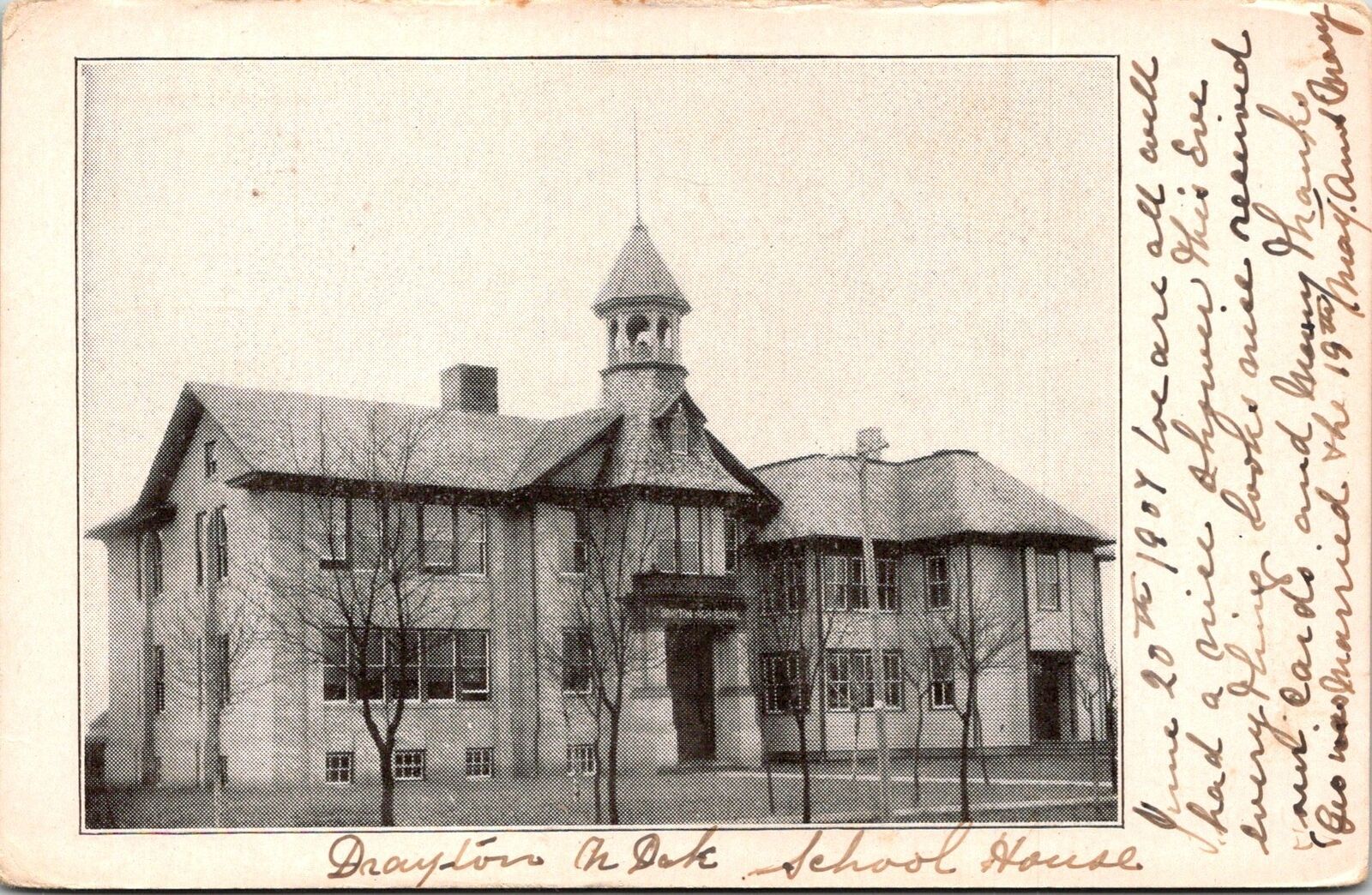 VINTAGE POSTCARD DRAYTON NORTH DAKOTA SCHOOL HOUSE UNDIVIDED BACK 1906-1907