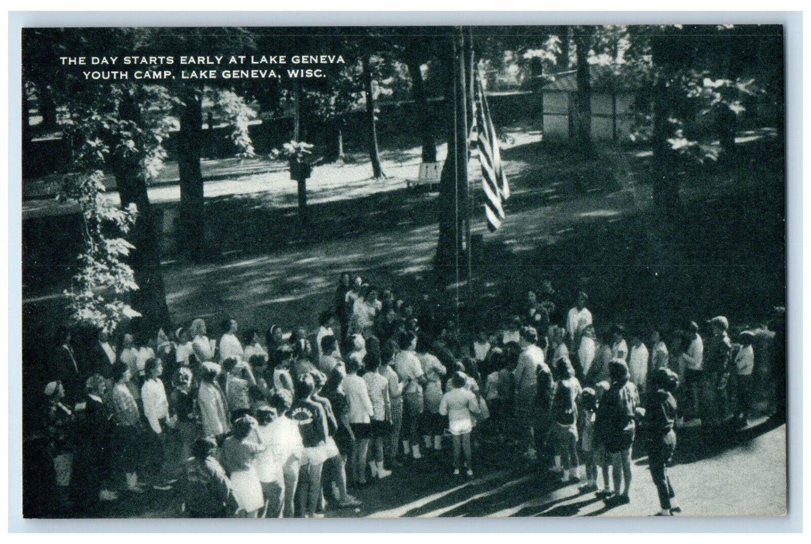 c1940's The Day Starts Early at Lake Geneva Youth Camp Lake Geneva WI Postcard