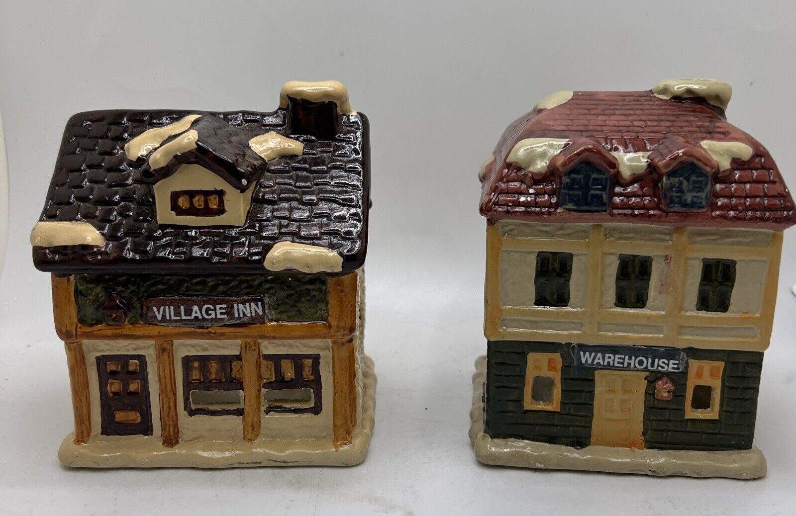 2 Vintage JSNY Holiday House Village Inn Warehouse Fine Ceramic Votive Holder