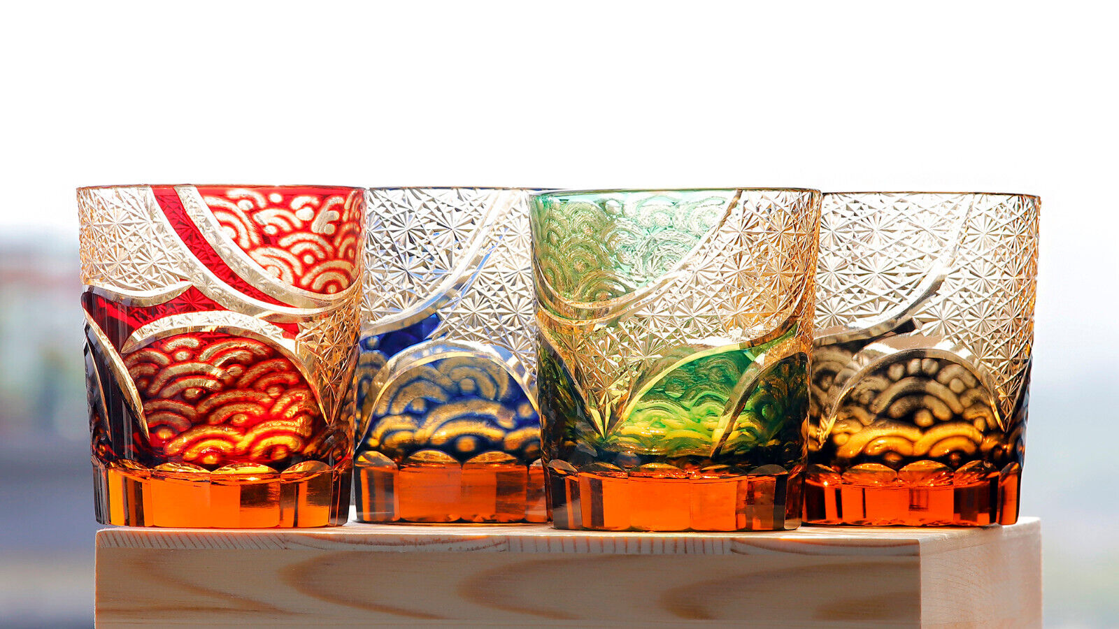 1Set Design By KAGAMI Japan Edo Kiriko Rock Glass Hand Cut Cased Whiskey glasses