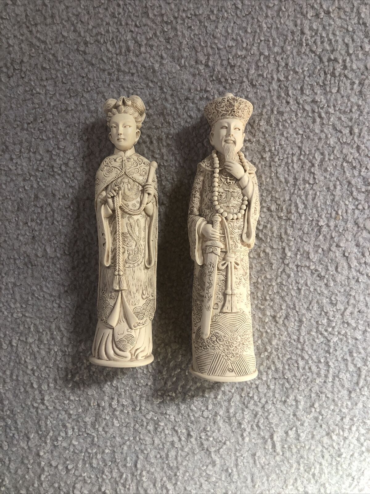 VINTAGE Chinese Resin Immortal Royal Emperor & Empress Figurines 10.5\