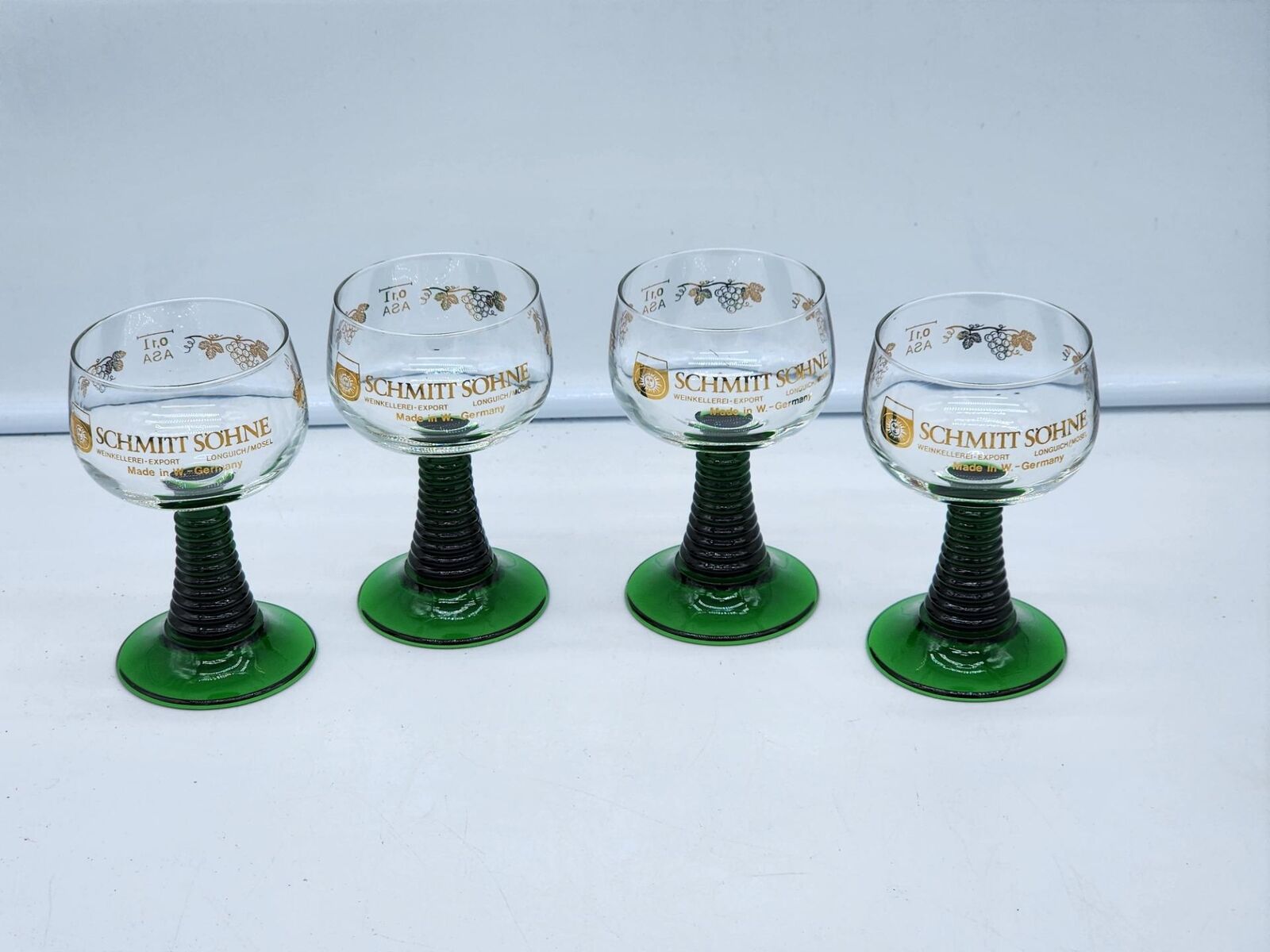4 Vintage Wine Glass Port Dessert West German Green Beehive Schmitt Sohne 0.1L