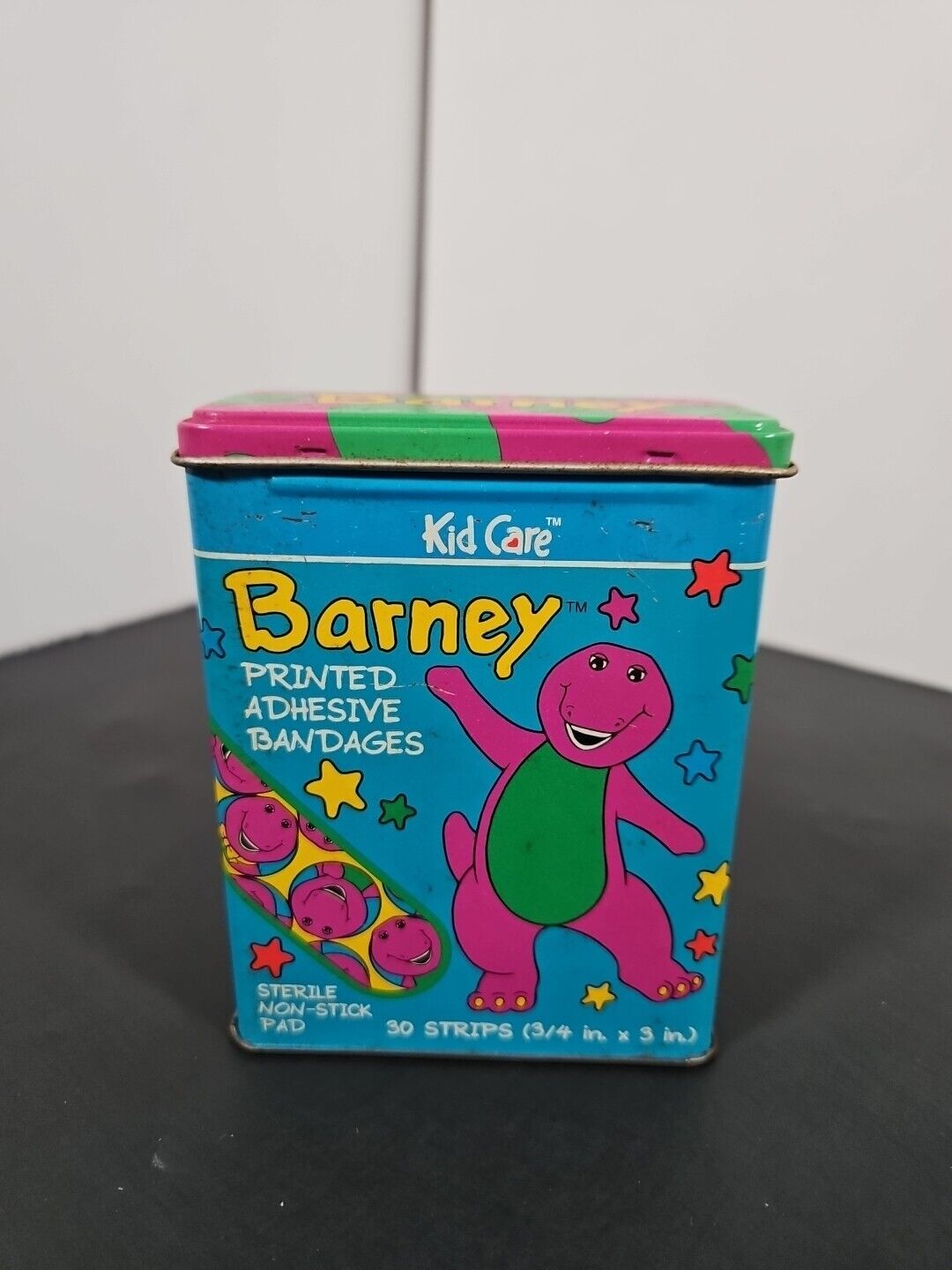 Vintage Bandaid Tin Kid Care Barney The Purple Dinosaur 1994