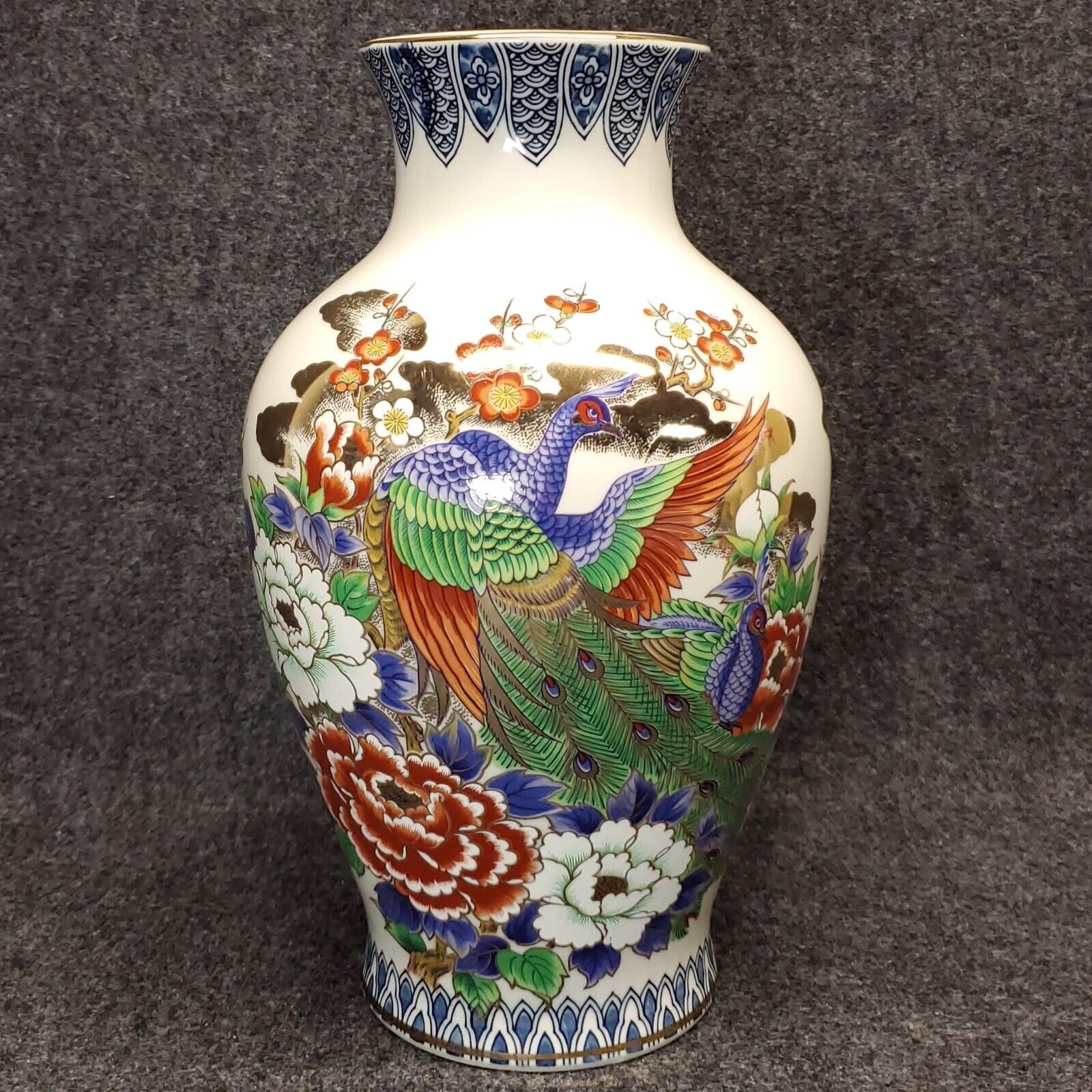 Vtg Beautiful Japanese SATSUMA Ceramic Pottery Pheasant Peony Flowers