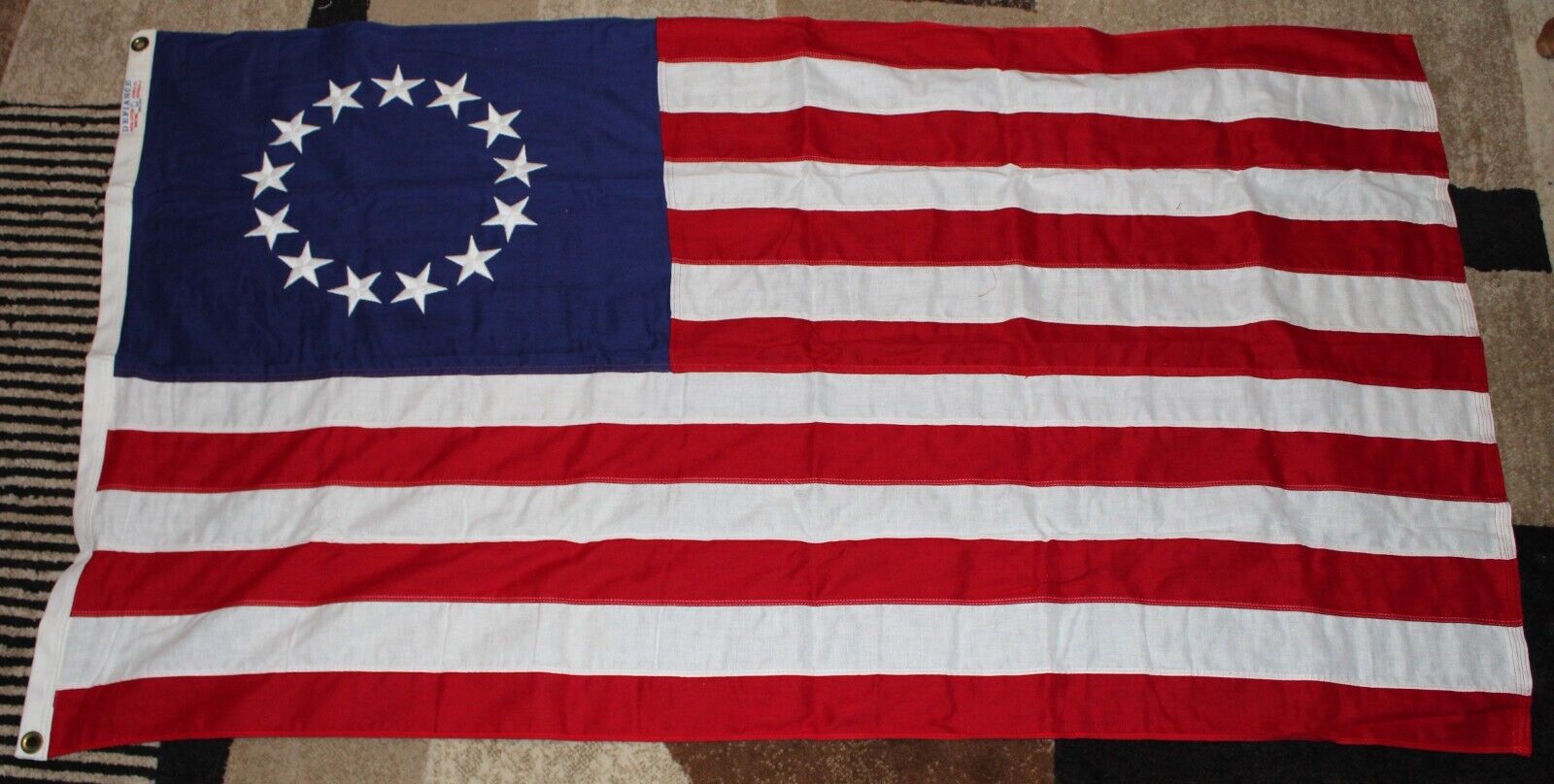 Vintage 1970's Betsy Ross 13 Stars Cotton Flag Sewn Stars  New in Box  Defiance