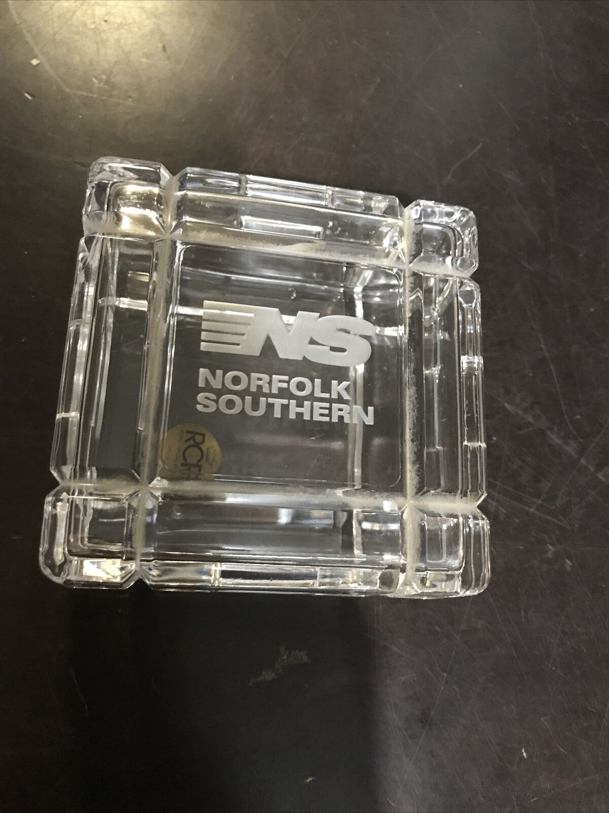 Norfolk Southern Railway Systems Etched Clear Glass Train Crystal Box 3.5 x 3.5 