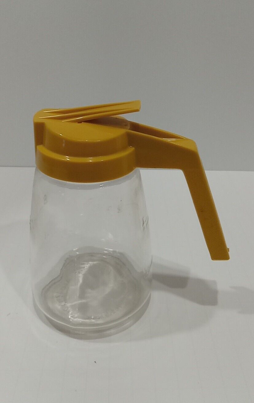 Vintage Federal Housewares Syrup Honey Pitcher Dispenser USA Glass Gold Lid Top