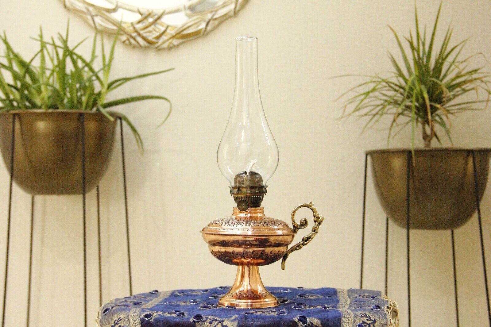 Handmade Vintage Oil Lamp, Oil Lamp, Copper Oil Lamp,  Kerosene Lamp