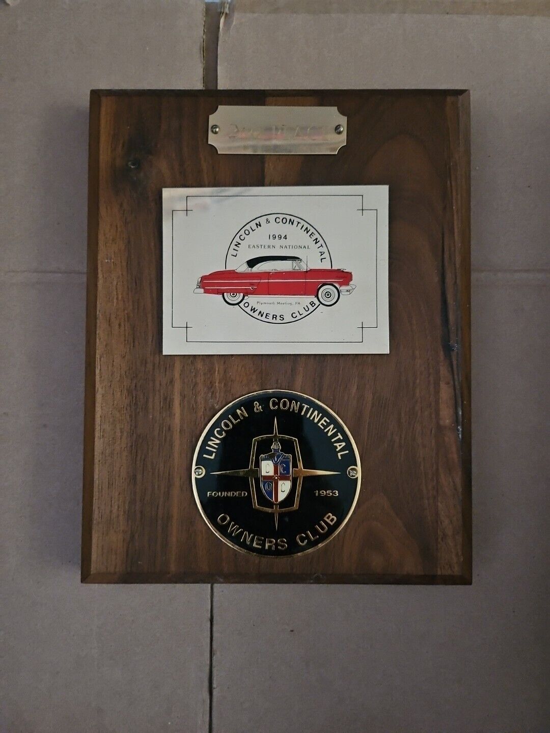 Lincoln Continental Owners Club Mid-America National Meet Plaque Trl8#98