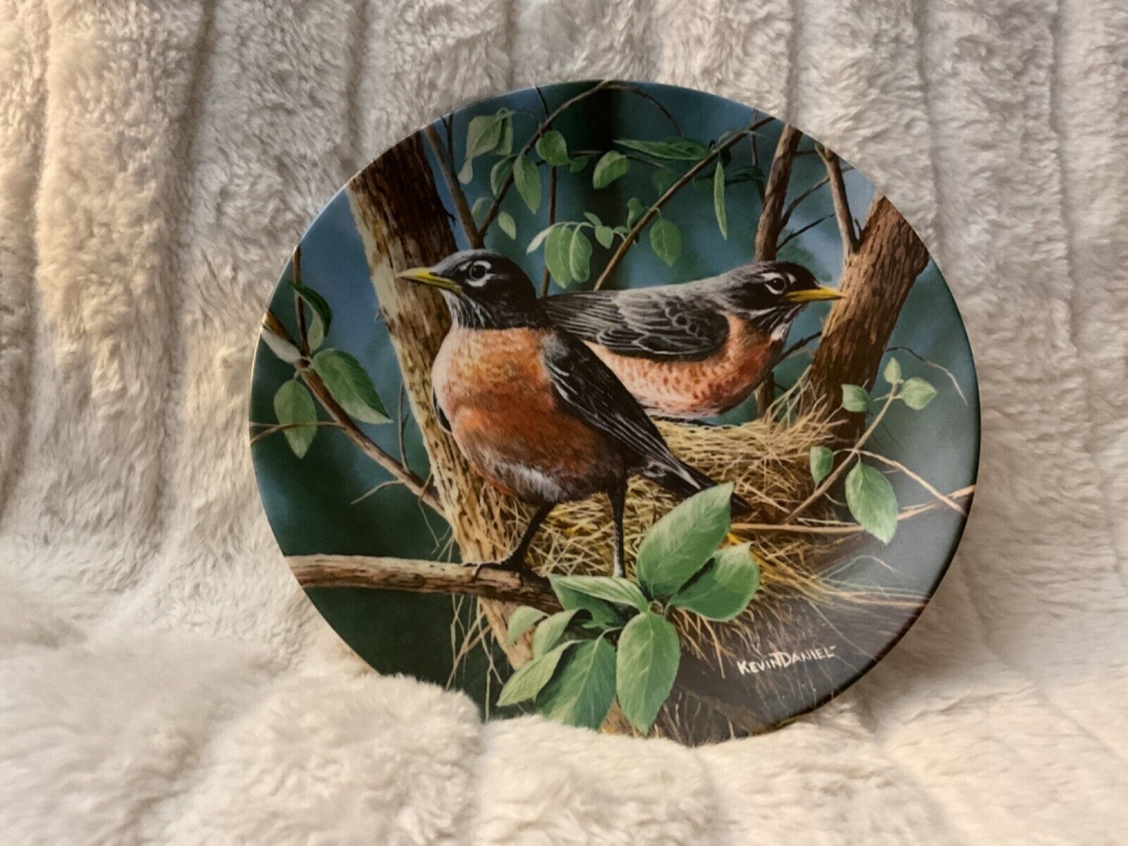 Beautiful Robin Bird Nesting Collector Plate by Kevin Daniel #9932 G