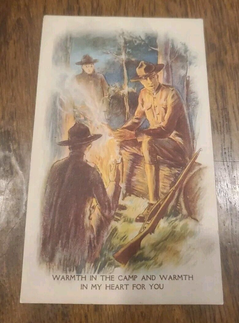 WWI Era Doughboys Around the Camp Fire Military Vintage Postcard