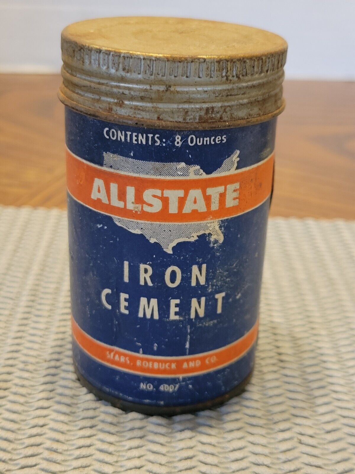VINTAGE ALLSTATE IRON CEMENT CARDBOARD CAN FULL
