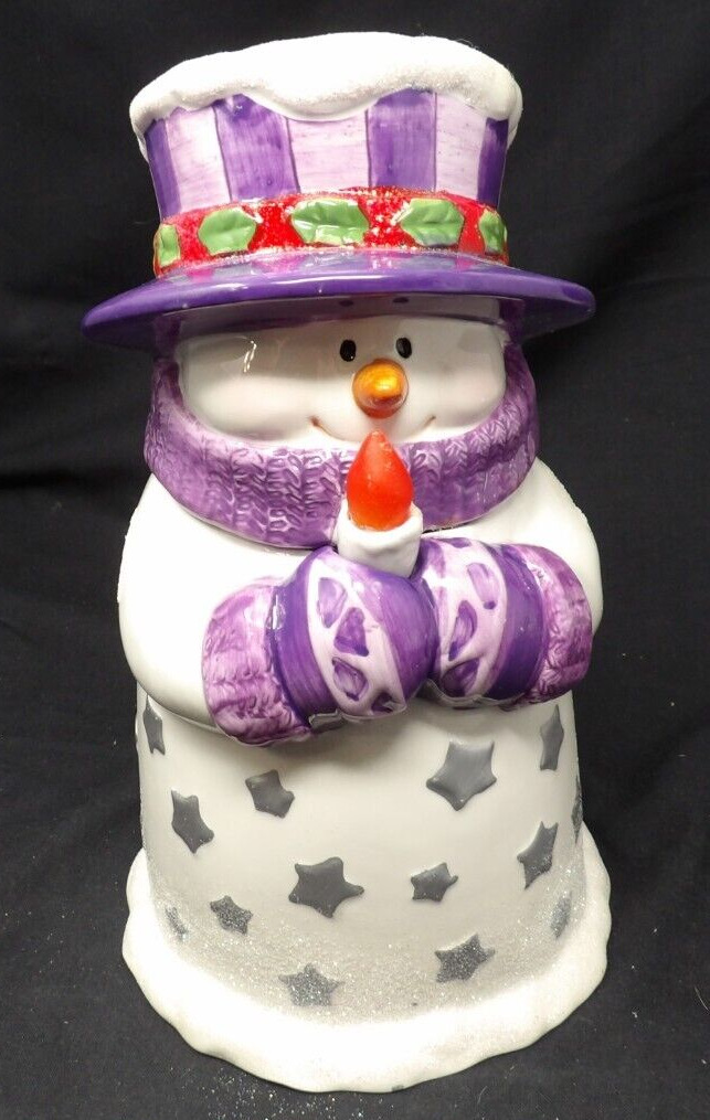 Houston Harvest Snowman Cookie Jar with Light-Up Flashing Candle 9 1/4\