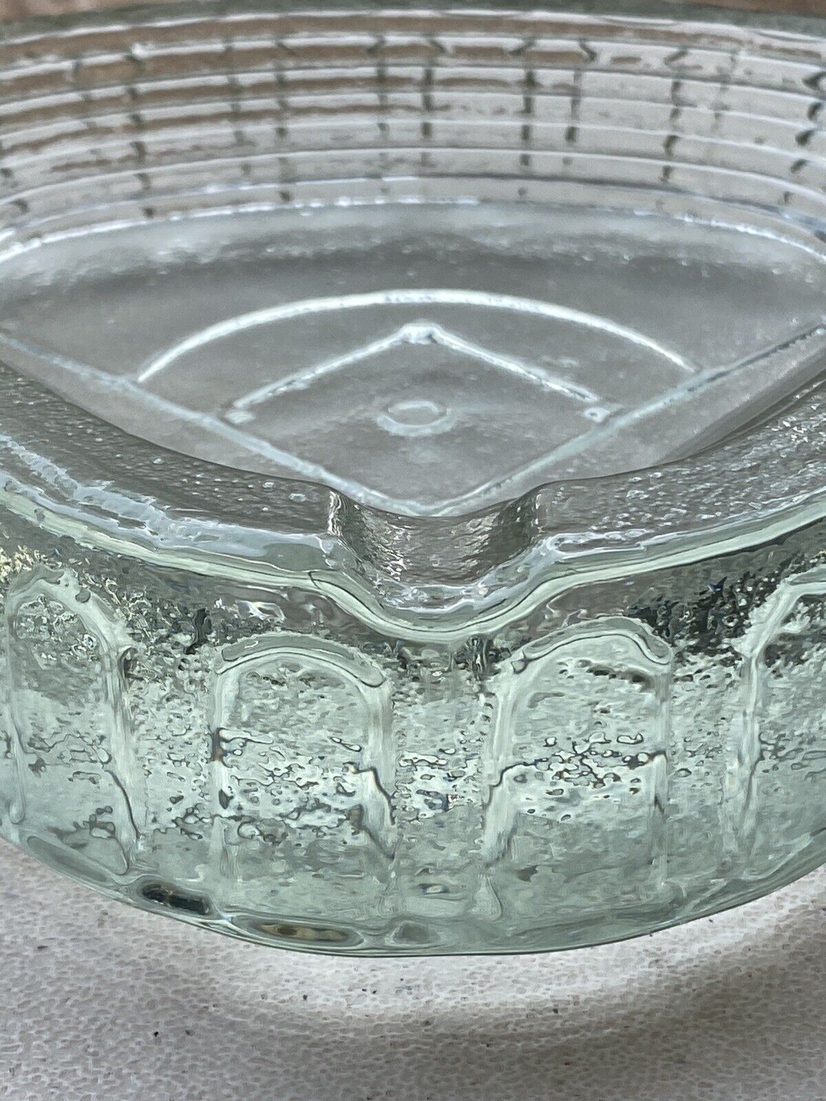 Vintage MCM Art Glass Ashtray Freeform Heavy Thick Blenko? Baseball Memorabilia