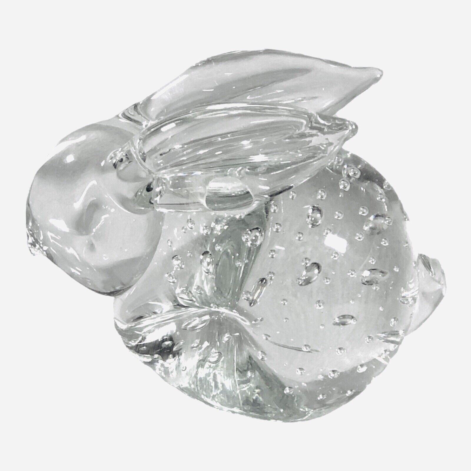 Vintage Art Glass Clear Bunny Rabbit Paperweight Crystal With Controlled Bubbles