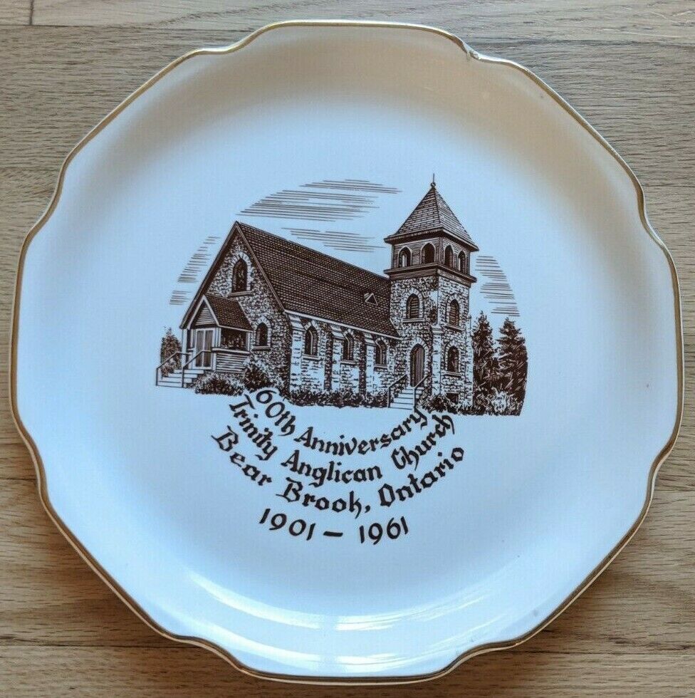 60th Anniversary Trinity Anglican Church Bear Brook Ontario 22k Gold Lined Plate