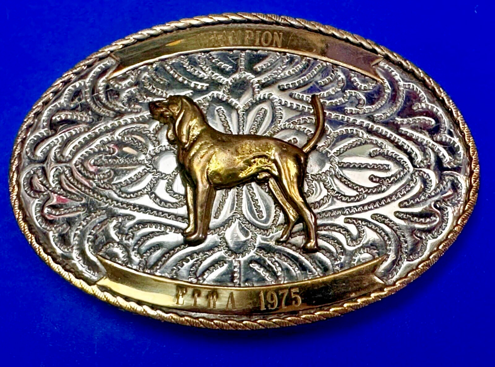 Champion Dog Vintage  1975 Trophy Montana Silversmiths German Silver Belt Buckle