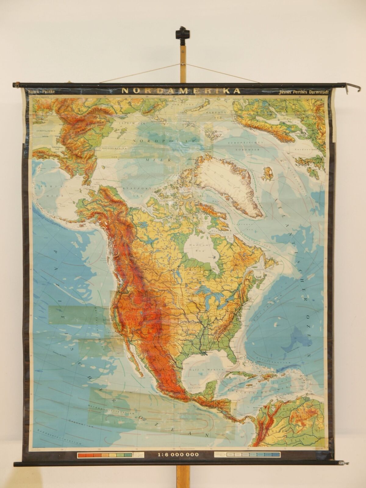 North America Physisch USA Canada Mexico 1962 Schulwandkarte Wall Map