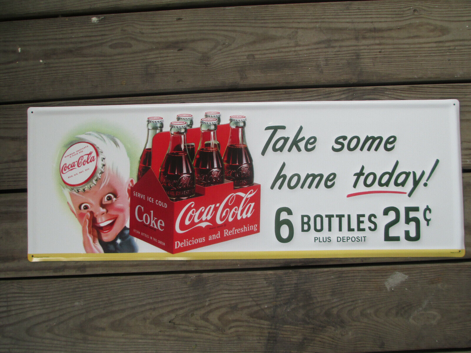 Coca-Cola Steel Retro Advertising Sign Sprite Boy Take Some Home Today 6 Pack