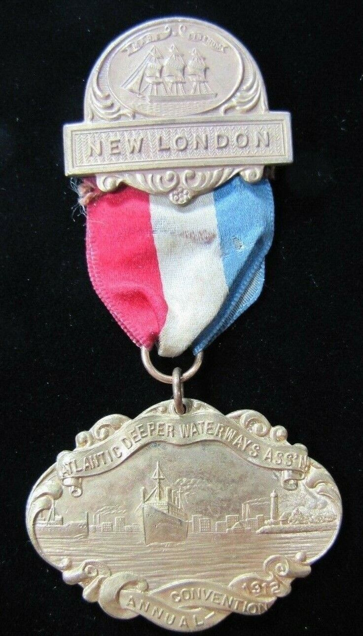 1912 ATLANTIC DEEPER WATERWAYS Assn Medallion NEW LONDON Ornate Whitehead Hoag