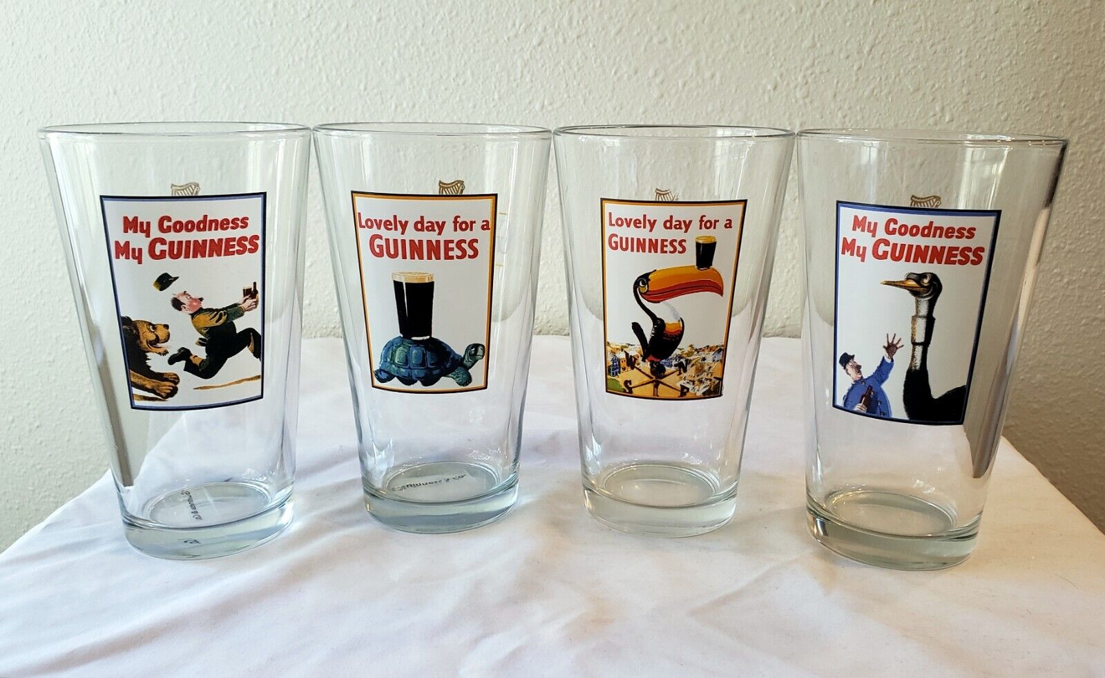 Set of 4 Guinness 16 oz Animal Pint Glasses - Lion Toucan My Goodness Lovely Day