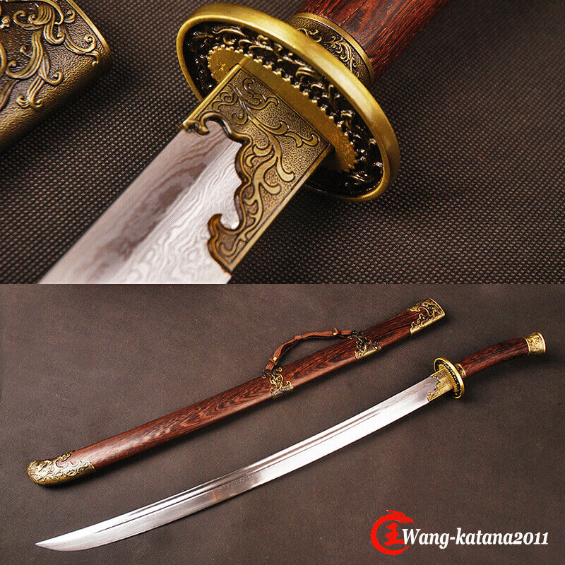 95CM Phoenix Chinese Damascus Folded Steel Handmade Qing Dynasty DAO Sharp Sword