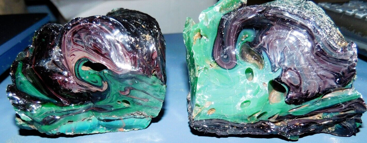 14.4oz UNUSUAL PAIR of Antique Ocean Wave Recycled Slag Glass Pittsburgh PA