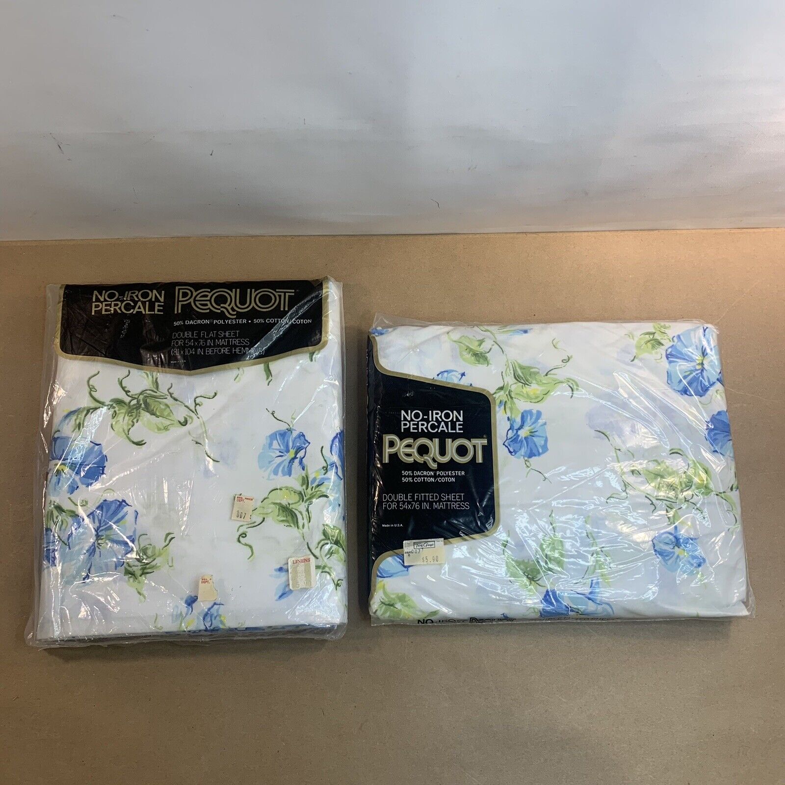 Vintage Pequot Bed Sheet Set Blue Flowers Double Full 2pc 54”x76”