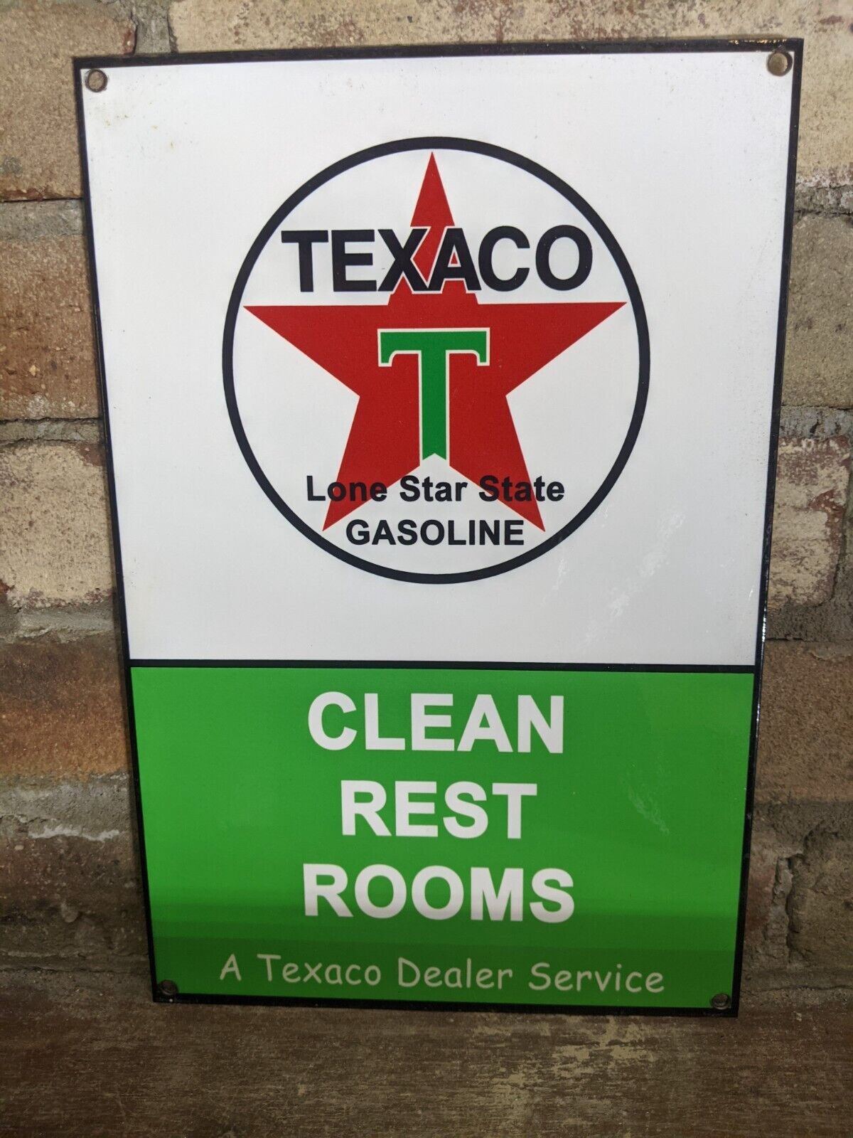 VINTAGE TEXACO CLEAN RESTROOMS PORCELAIN GAS STATION PUMP MOTOR OIL SIGN 12
