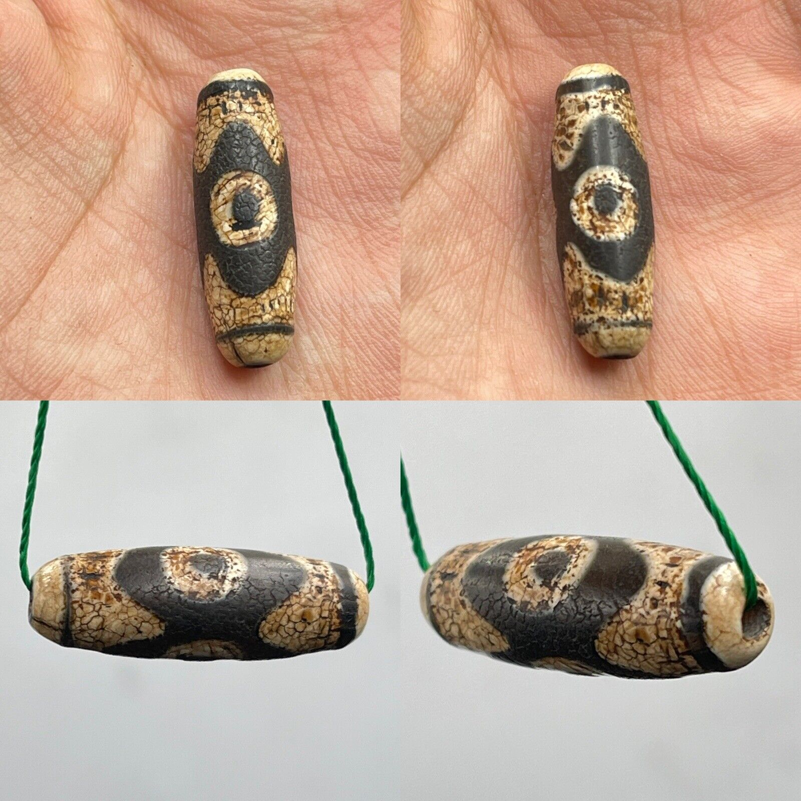 Beautiful Old Tibetan Duo Agate 3 👁Rare Eyes Ancient Lucky Amulet Bead