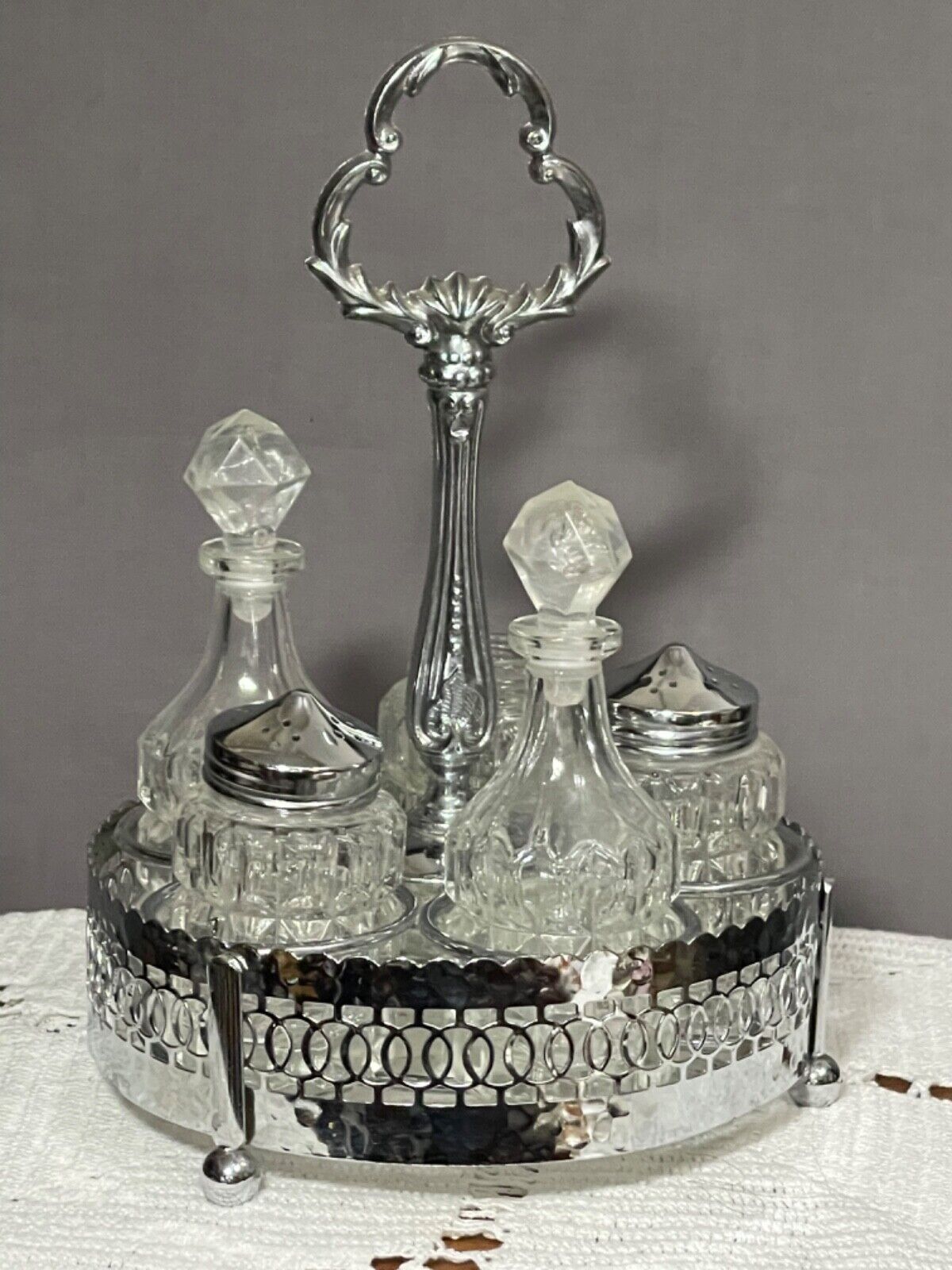 Vintage Silver Plated Queen Anne Style Cruet Set - Made in England