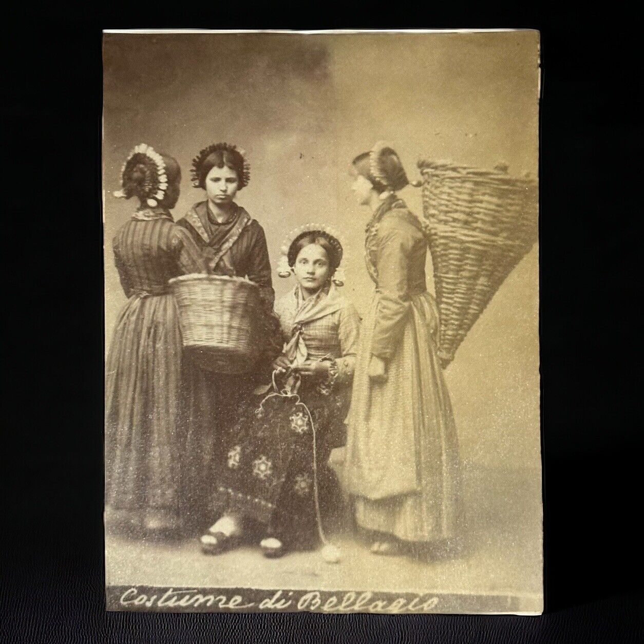 1880’s Original Photo Portrait Four Italian Women, Bellagio, Italy, Knitting