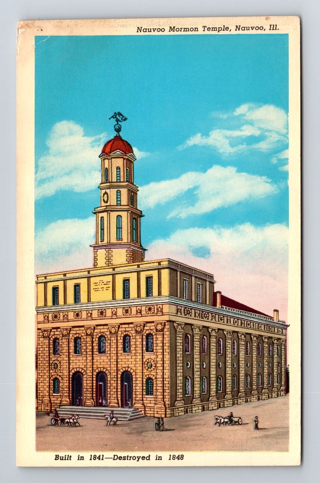 Nauvoo IL-Illinois, Nauvoo Mormon Temple, Antique Vintage Souvenir Postcard
