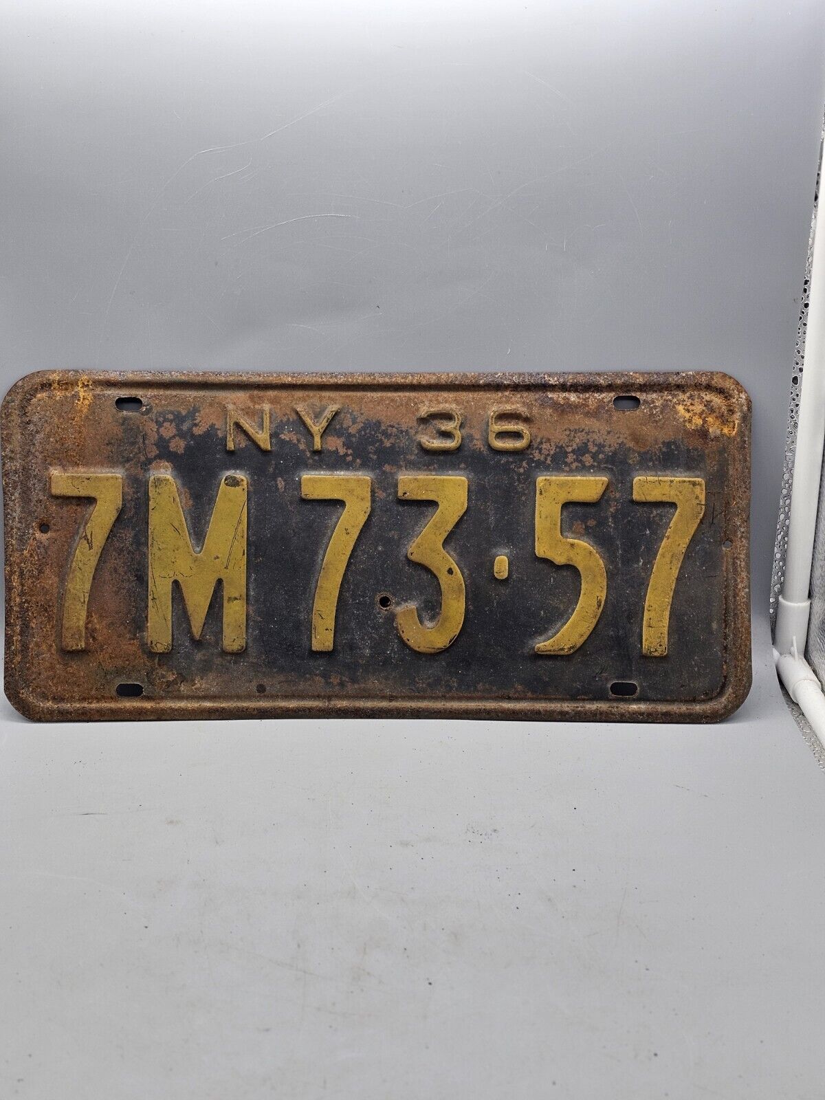 1936 New York  License Plate 7M7357 Mancave Decor Garage Art Craft