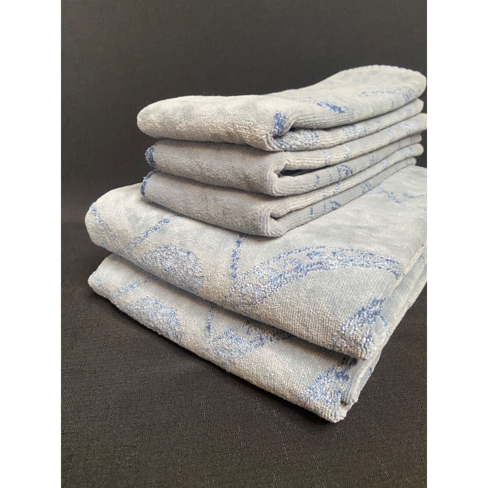 BESANA Italian Towels 2 Bath towels and 3 hand towels set of 5 Blue/Gray vintage