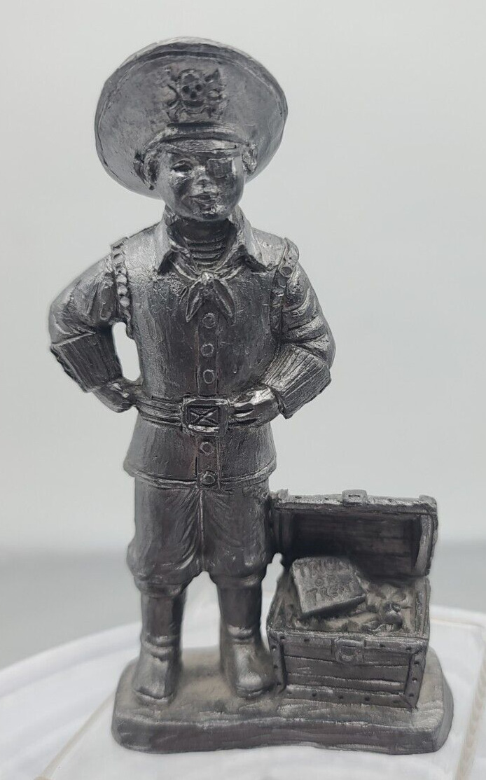Michael Ricker Signed Pewter Halloween Pirate Boy with Chest Collectible 2000