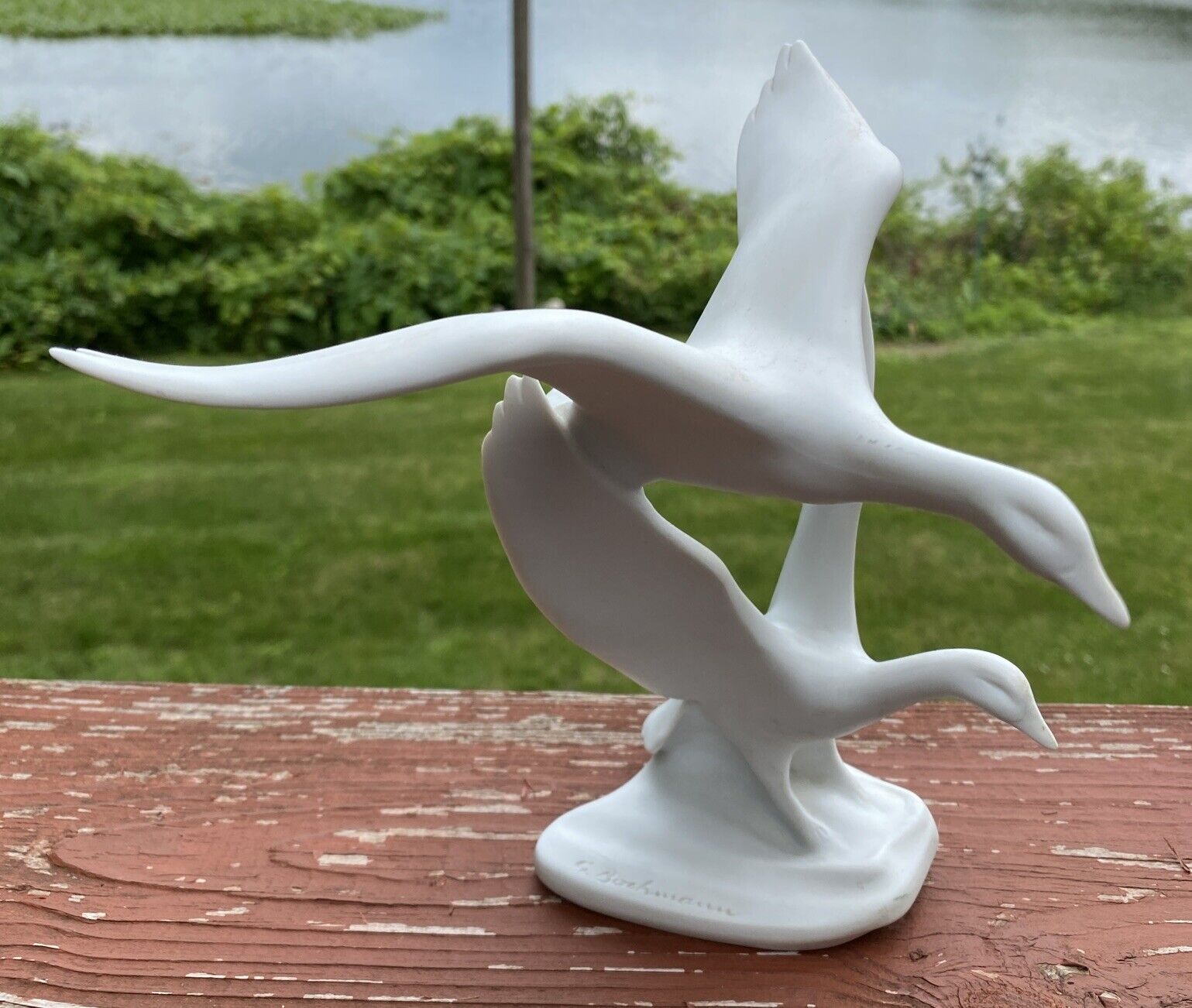 Kaiser Geese in Flight White Bisque Porcelain Figurine Sculpture by Bochmann