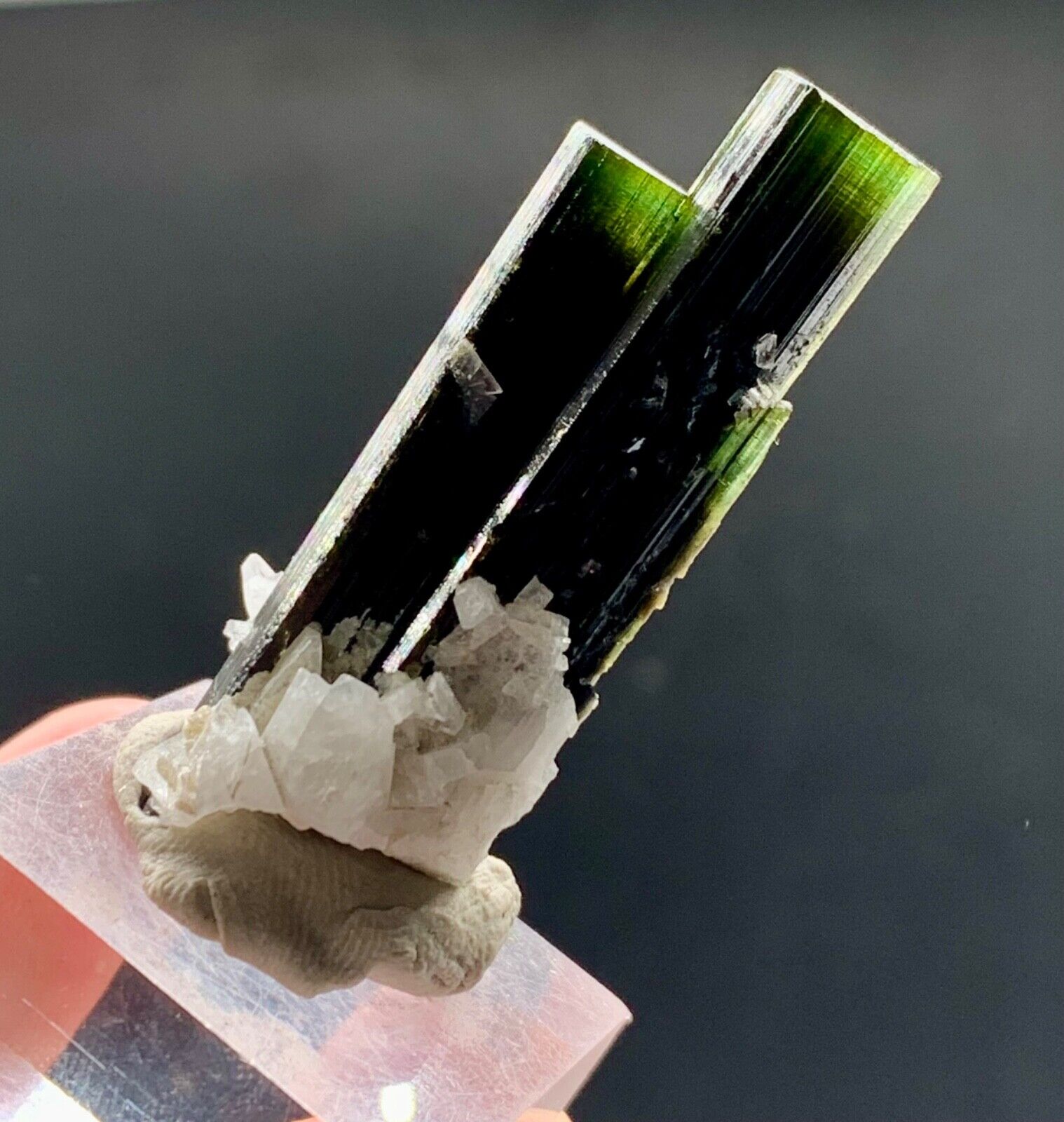 15 Gram Terminated Twin Green Cap Tourmaline Crystal Combine Albite @ Pakistan.