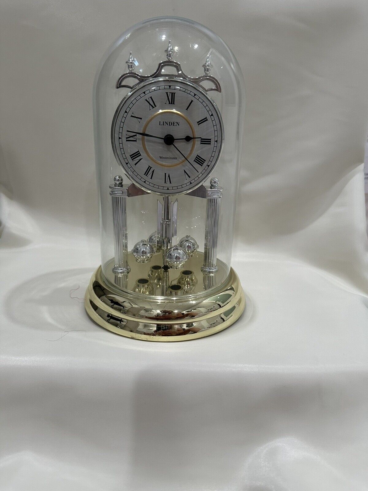 Linden Westminster 1st Anniversary Glass Dome Pendulum Clock Chimes Roman