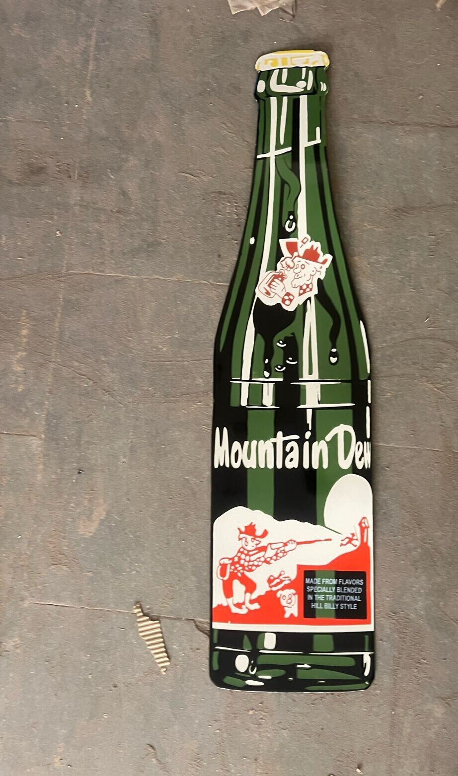 RARE PORCELAIN MOUNTAIN DEW ENAMEL SIGN 42 INCHES HEIGHT