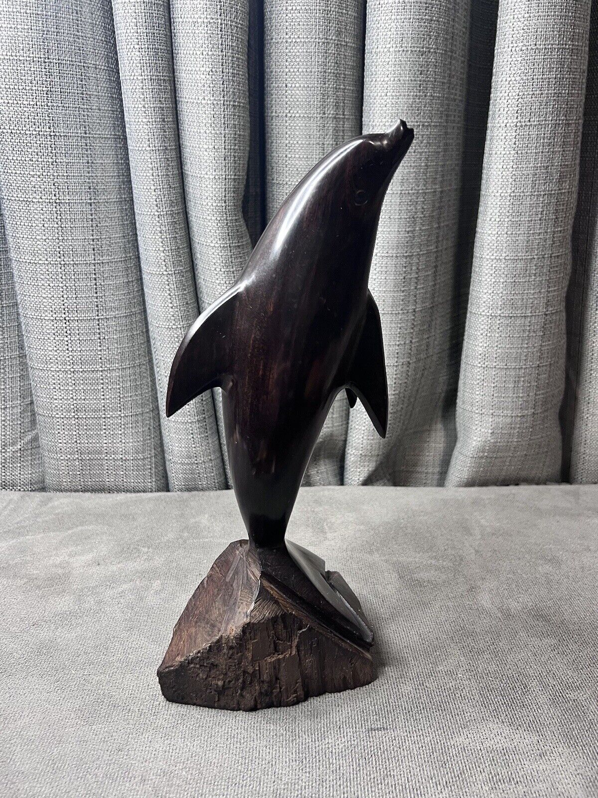 Vtg Hand Carved Ironwood Dolphin Figurine 11.5 Inch Wooden Statue