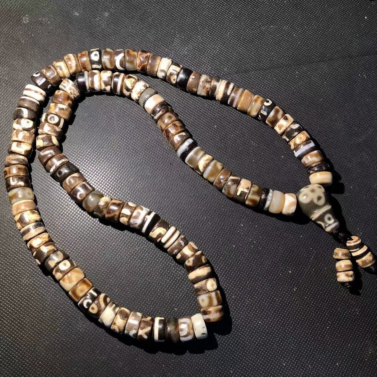 Unique Energy Tibetan Old Agate Unique Shape 108 Totem dZi Bead necklace