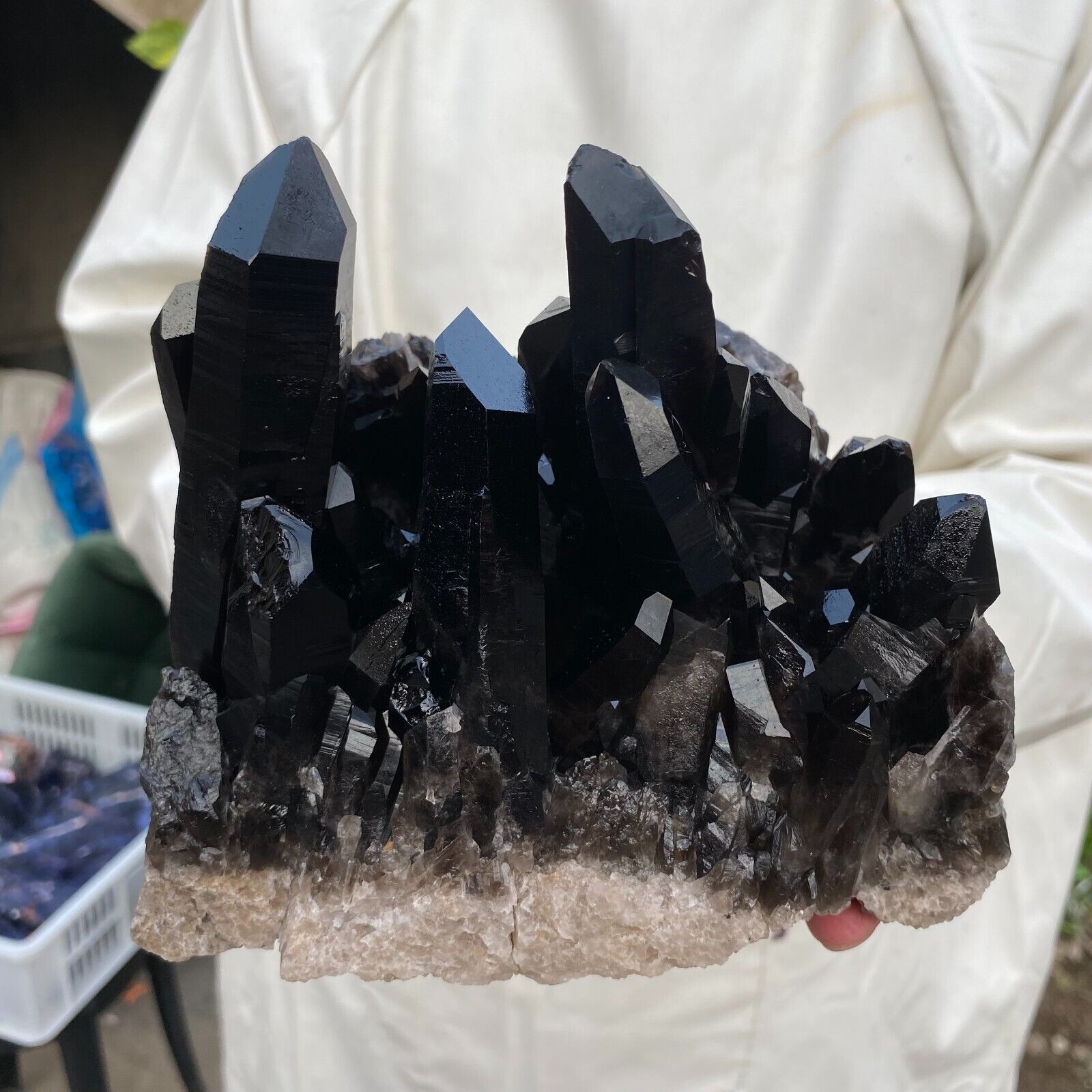 5.6lb Large Natural Black Smoky Quartz Crystal Cluster Rough Mineral Specimen