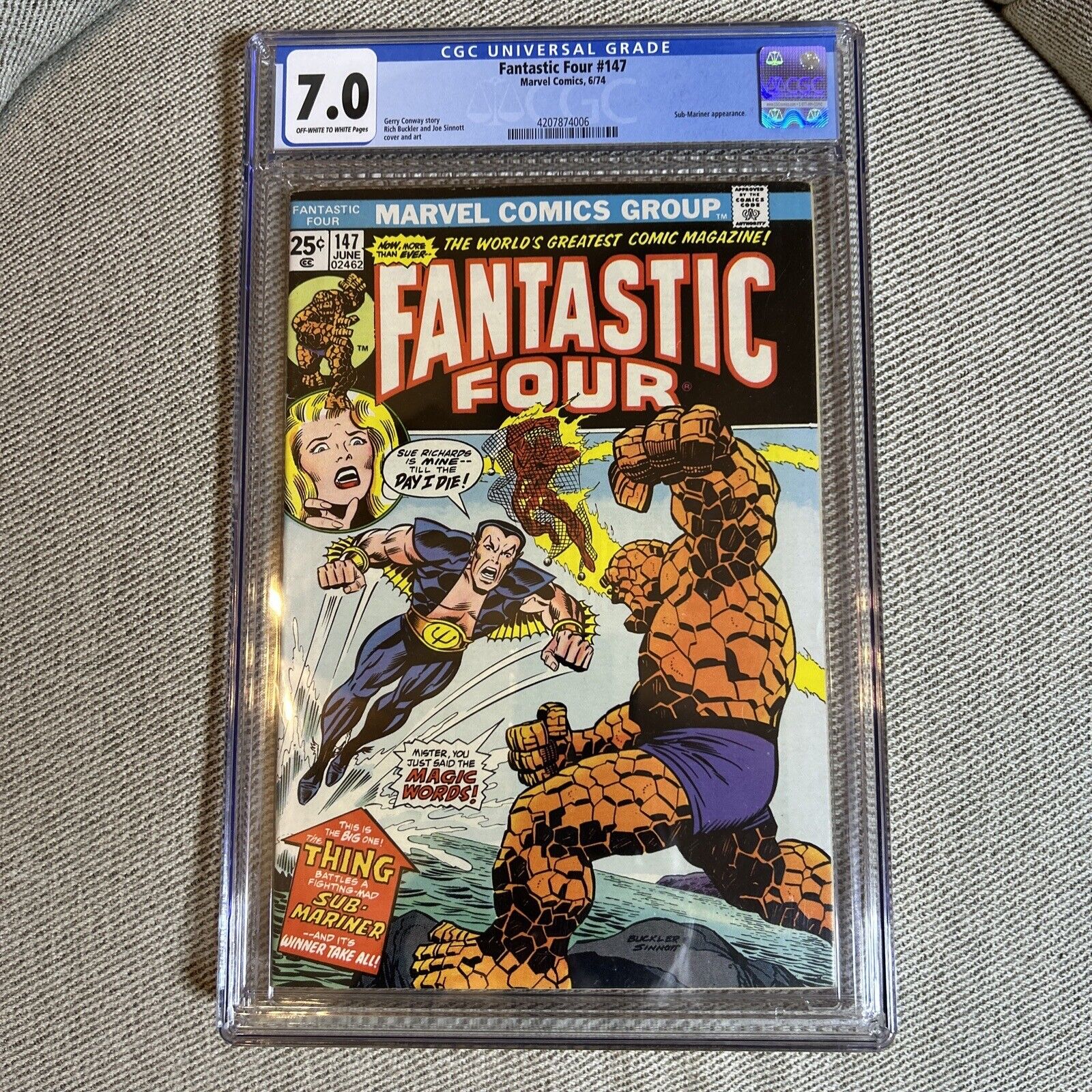 Fantastic Four 147 (1974) CGC 7.0 Off-white To White Pages, Thing vs Sub-Mariner