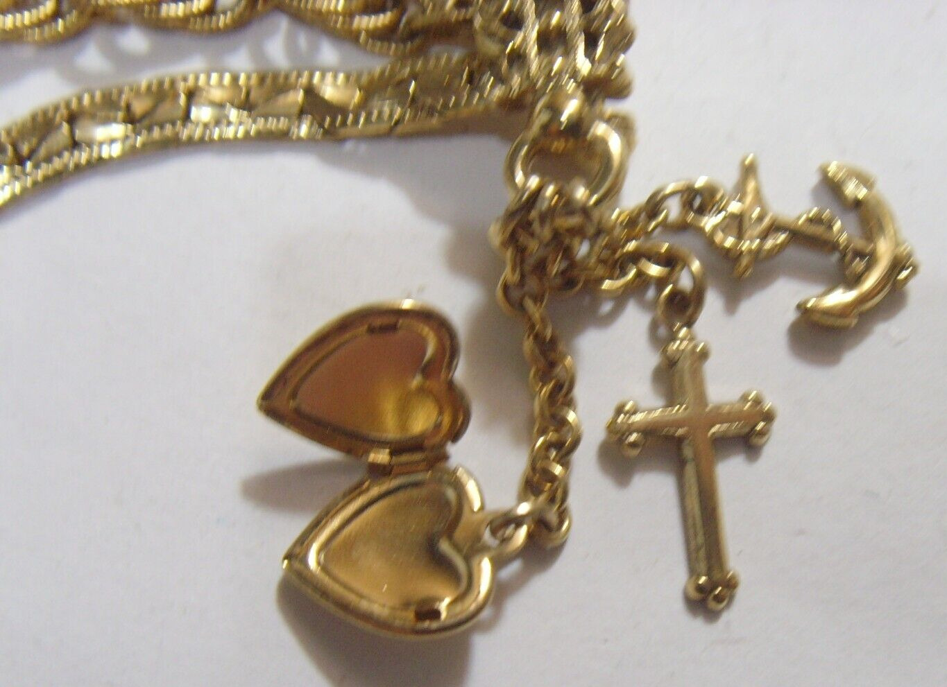 vintage catholic religious sweater scarf clip cross anchor heart locket FC1298