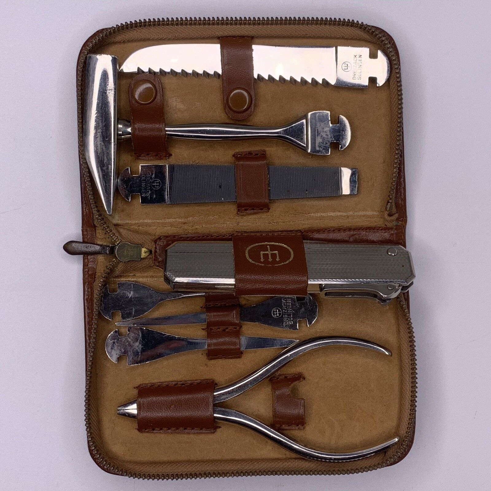 Vintage German Leather Cased Trident Multi Tool Made By SOLINGEN - DREIZACK