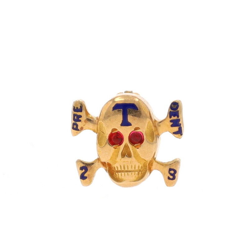 Yellow Gold Pre-Dental Badge 14k Garnet Skull Bones Tau Vintage Fraternity Pin